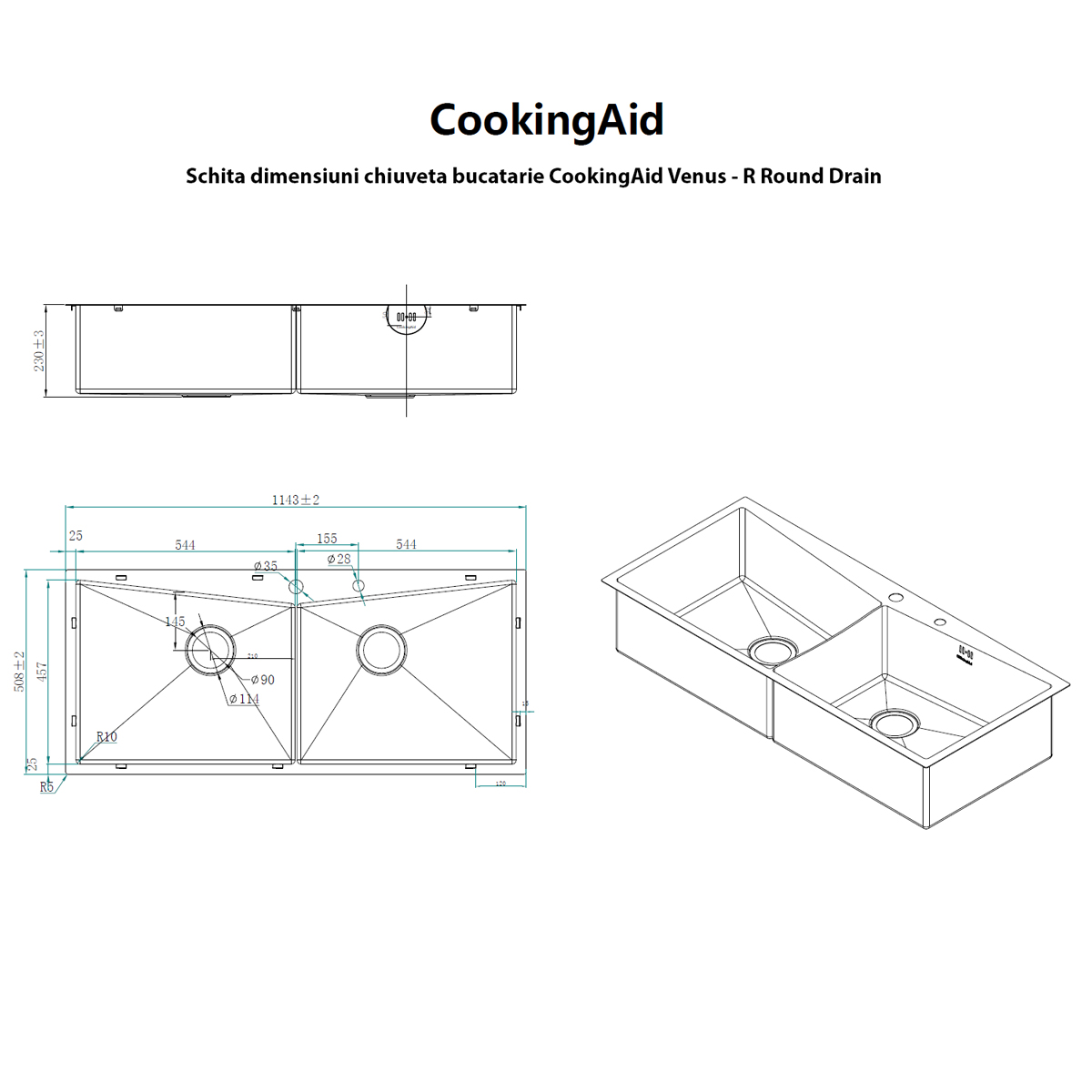 Schita-dimensiuni-chiuveta-de-bucatarie-inox-CookingAid-Venus-Round-Drain