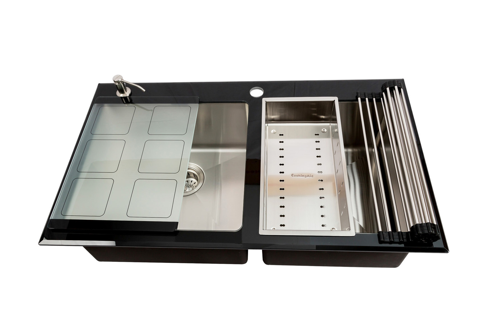 chiuveta-bucatarie-inox-cookingaid-tempered-glass-duo-1