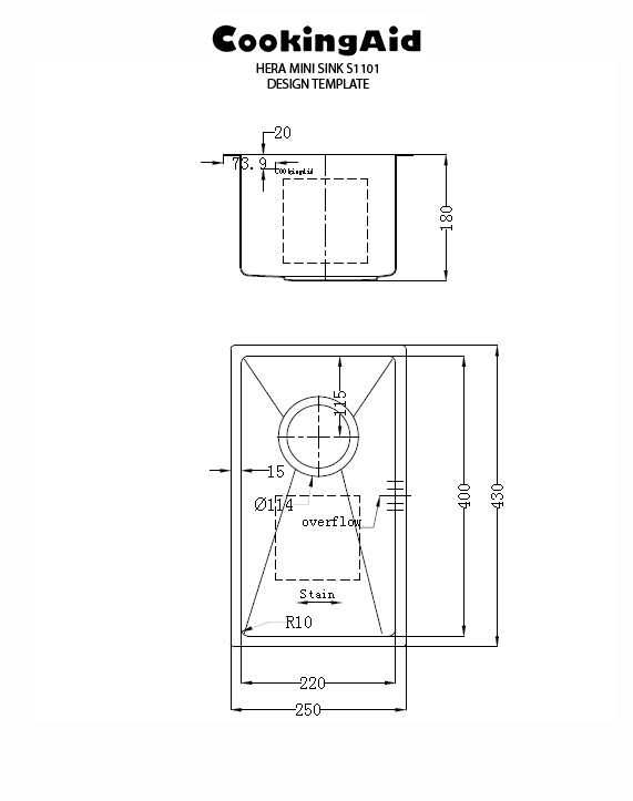 CookingAid Hera Mini Sink S1101 Design Template