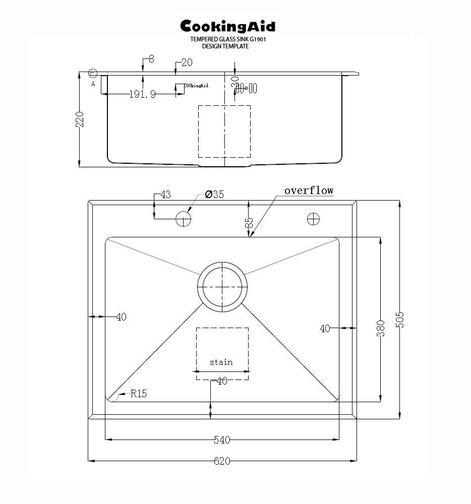 CookingAid Tempered Glass Sink G1901 Design Template