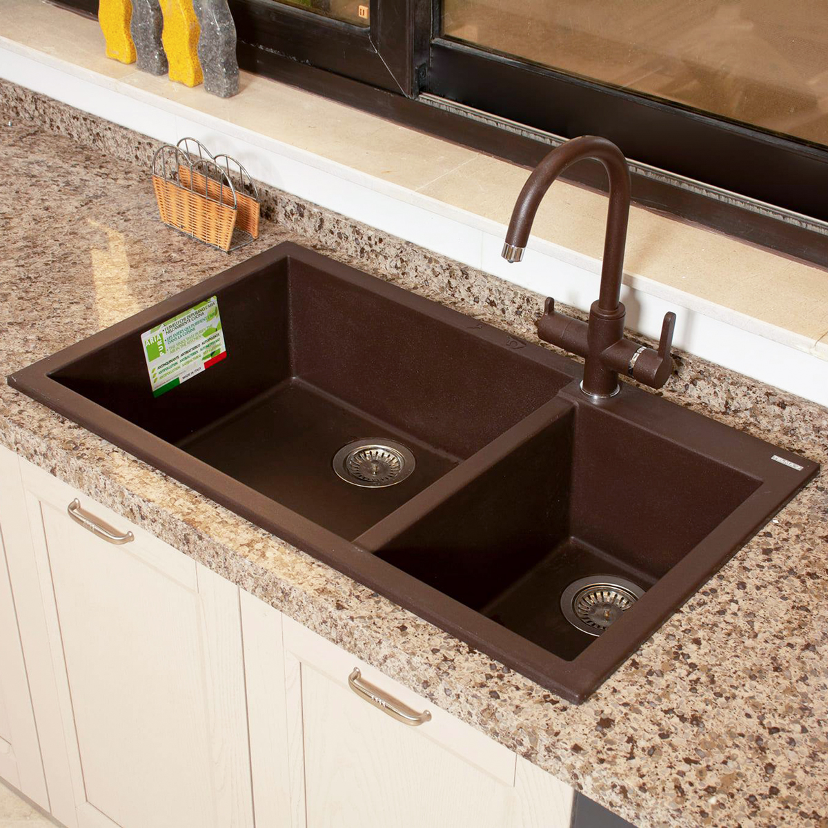 Chiuveta-bucatarie-granit-CookingAid-Cube-ON8620-cu-baterie-FLO60-negru-metalic