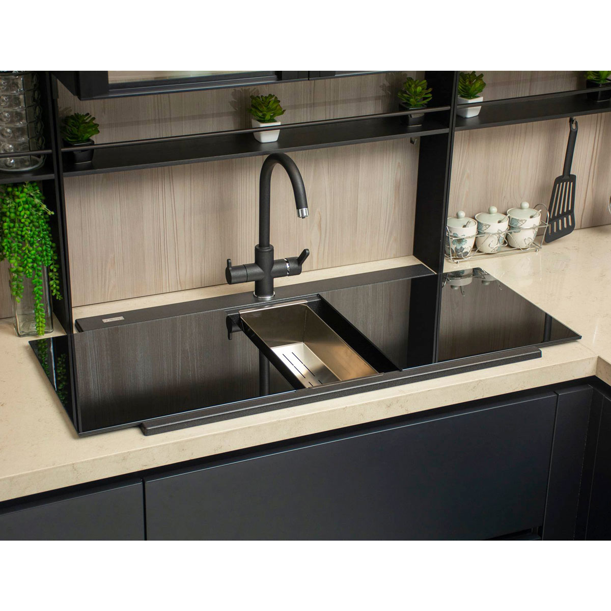 Chiuveta-bucatarie-granit-CookingAid-Kinga-LX8620-negru-metalic-cu-baterie-filtru-apa-Flo60-2