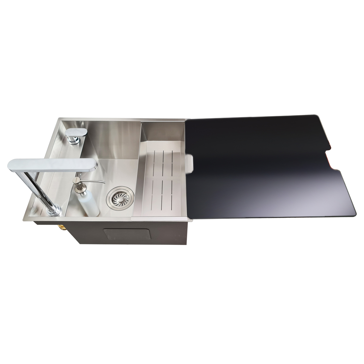 Set-chiuveta-bucatarie-inox-CookingAid-Invisible-Deep-cu-capac-sticla-si-baterie-telescopica-4