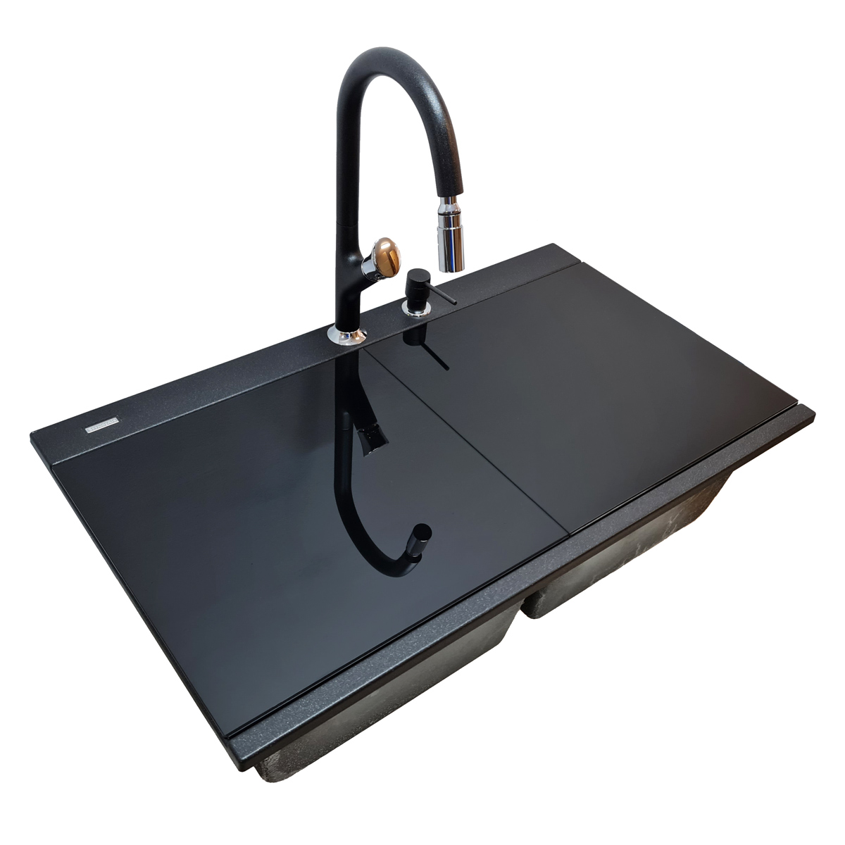 Chiuveta-Bucatarie-CookingAid-Kinga-LX8620-negru-metalic-tocatoare-ABS-Ardesia-5