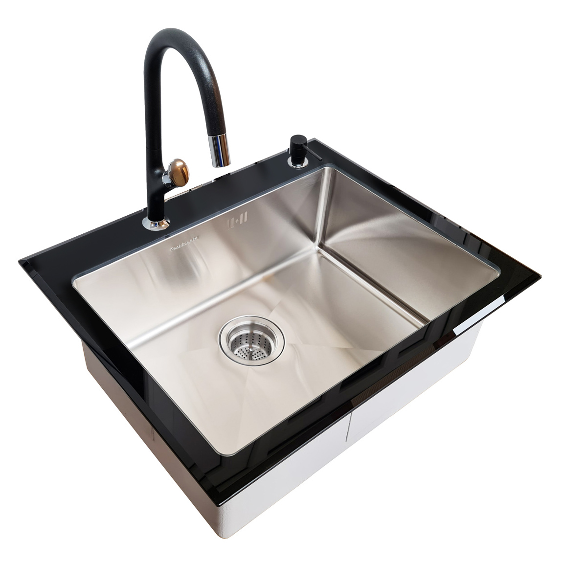 Chiuveta-bucatarie-inox-CookingAid-Tempered-Glass-Black-cu-baterie-Parmix-1