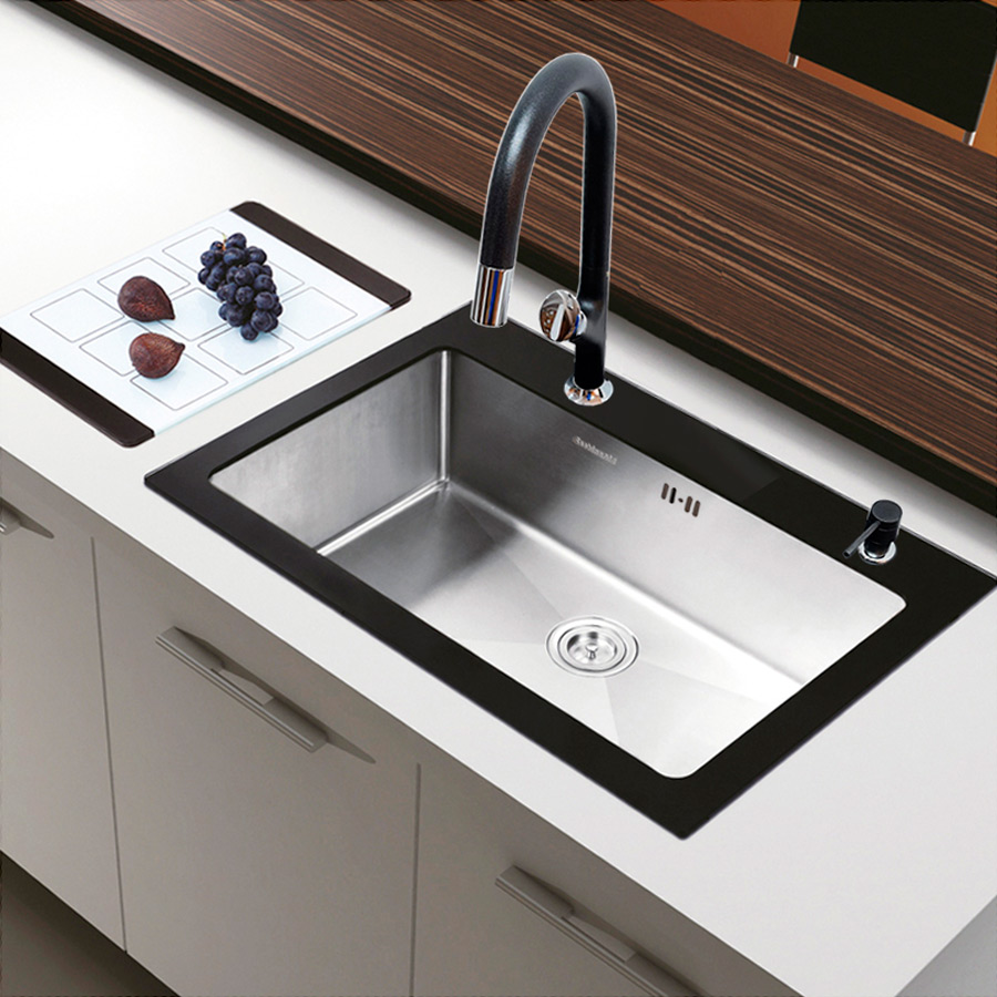 Chiuveta-bucatarie-inox-CookingAid-Tempered-Glass-Black-cu-baterie-Parmix-2