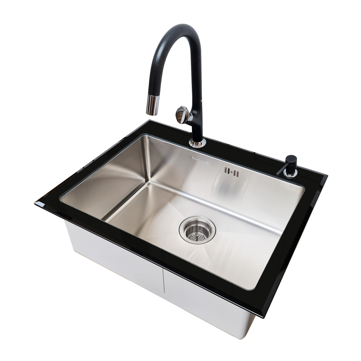 Chiuveta-bucatarie-inox-CookingAid-Tempered-Glass-Black-cu-baterie-Parmix