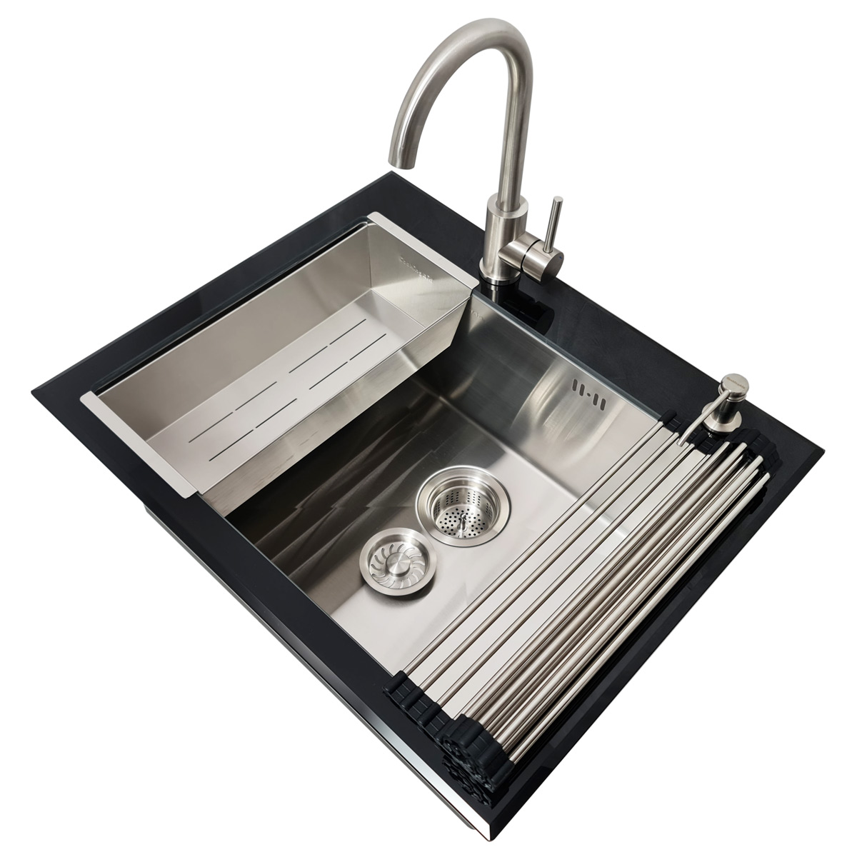 Set-chiuveta-bucatarie-inox-adanca-CookingAid-Tempered-Glass-cu-baterie-Kate-Steel-5