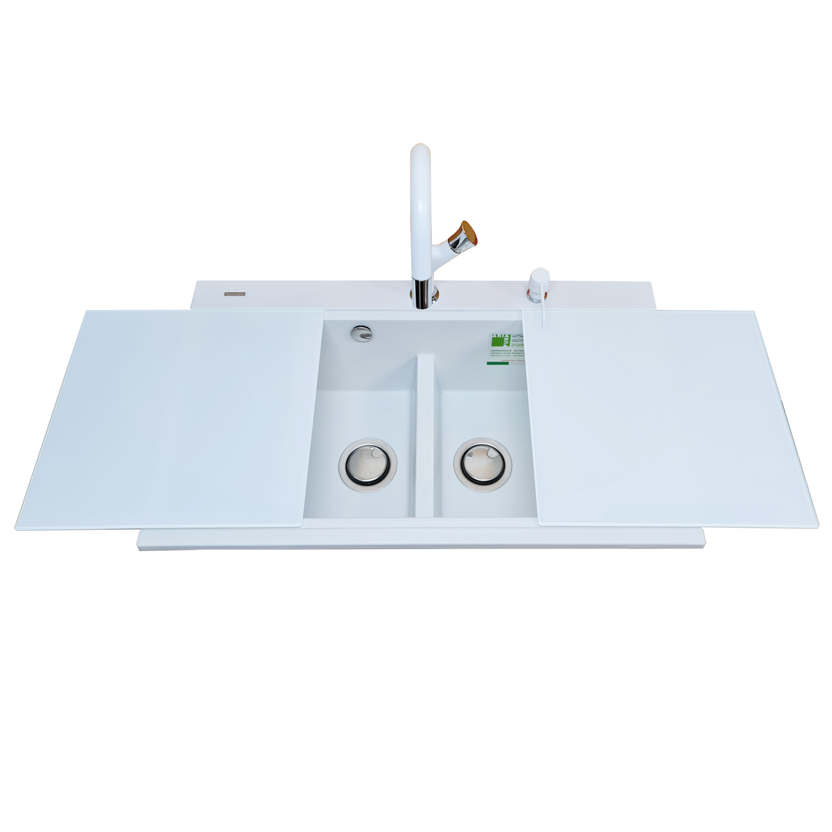 Chiuveta-Bucatarie-Granit-CookingAid-Kinga-LX8620-Polar-White-Baterie-Parmix-tavita-dozator-11