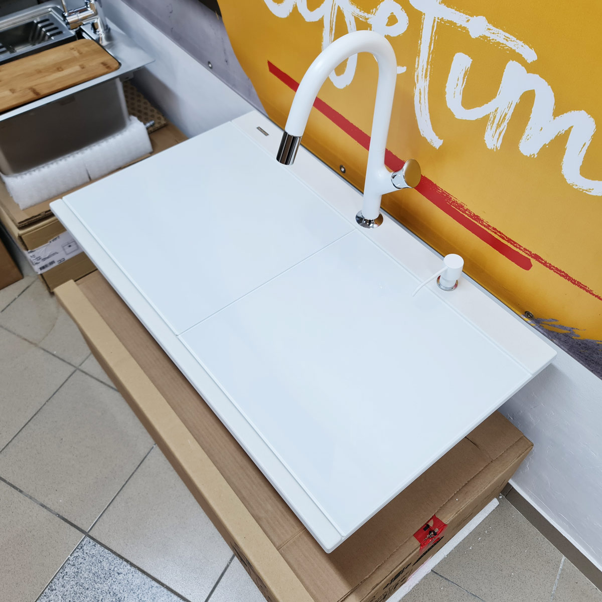 Chiuveta-Bucatarie-Granit-CookingAid-Kinga-LX8620-Polar-White-Baterie-Parmix-tavita-dozator-5