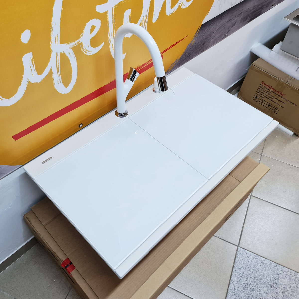 Chiuveta-Bucatarie-Granit-CookingAid-Kinga-LX8620-Polar-White-Baterie-Parmix-tavita-dozator-6
