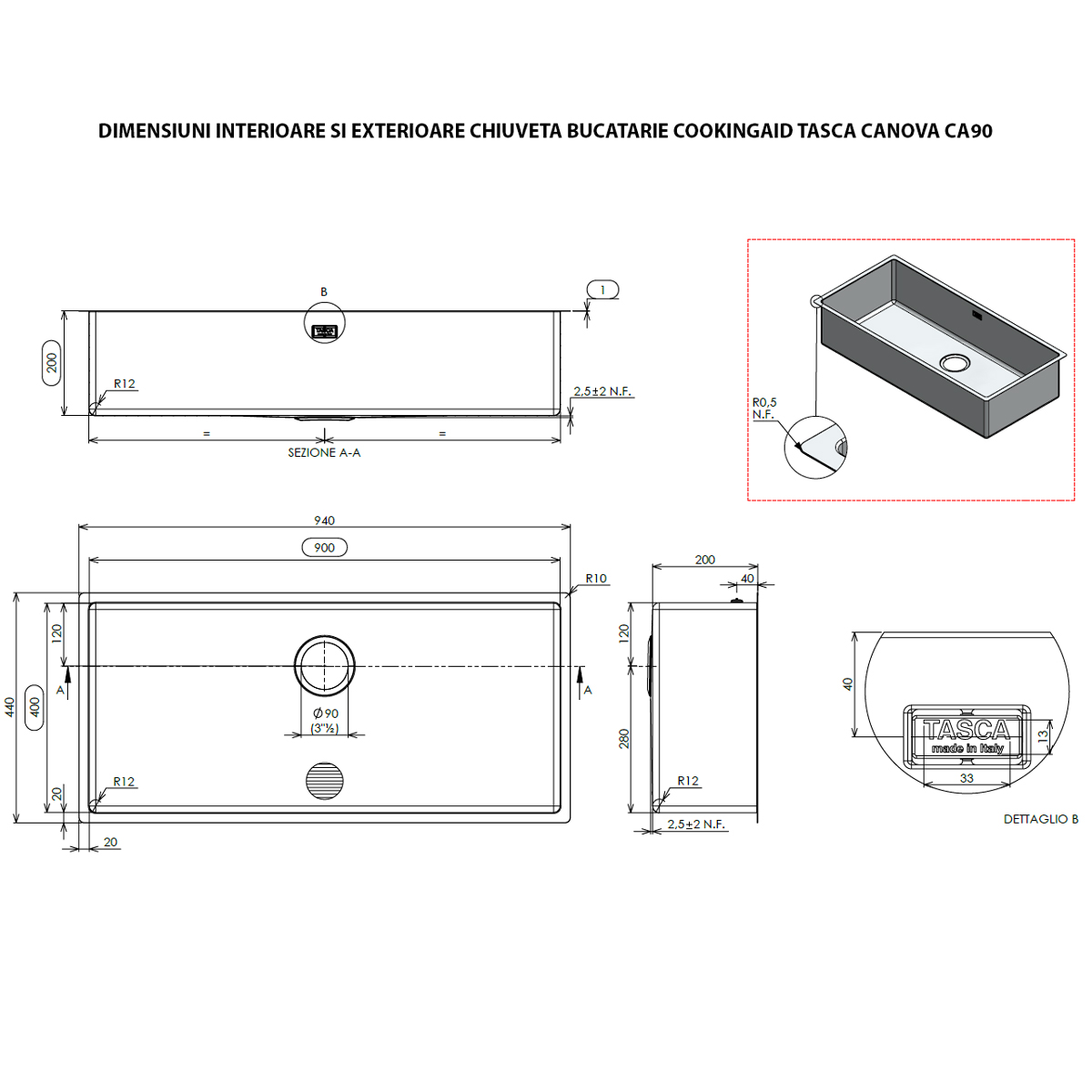 Chiuveta-bucatarie-Inox-CookingAid-Tasca-Canova-CA90-Workstation-schita-dimensiuni