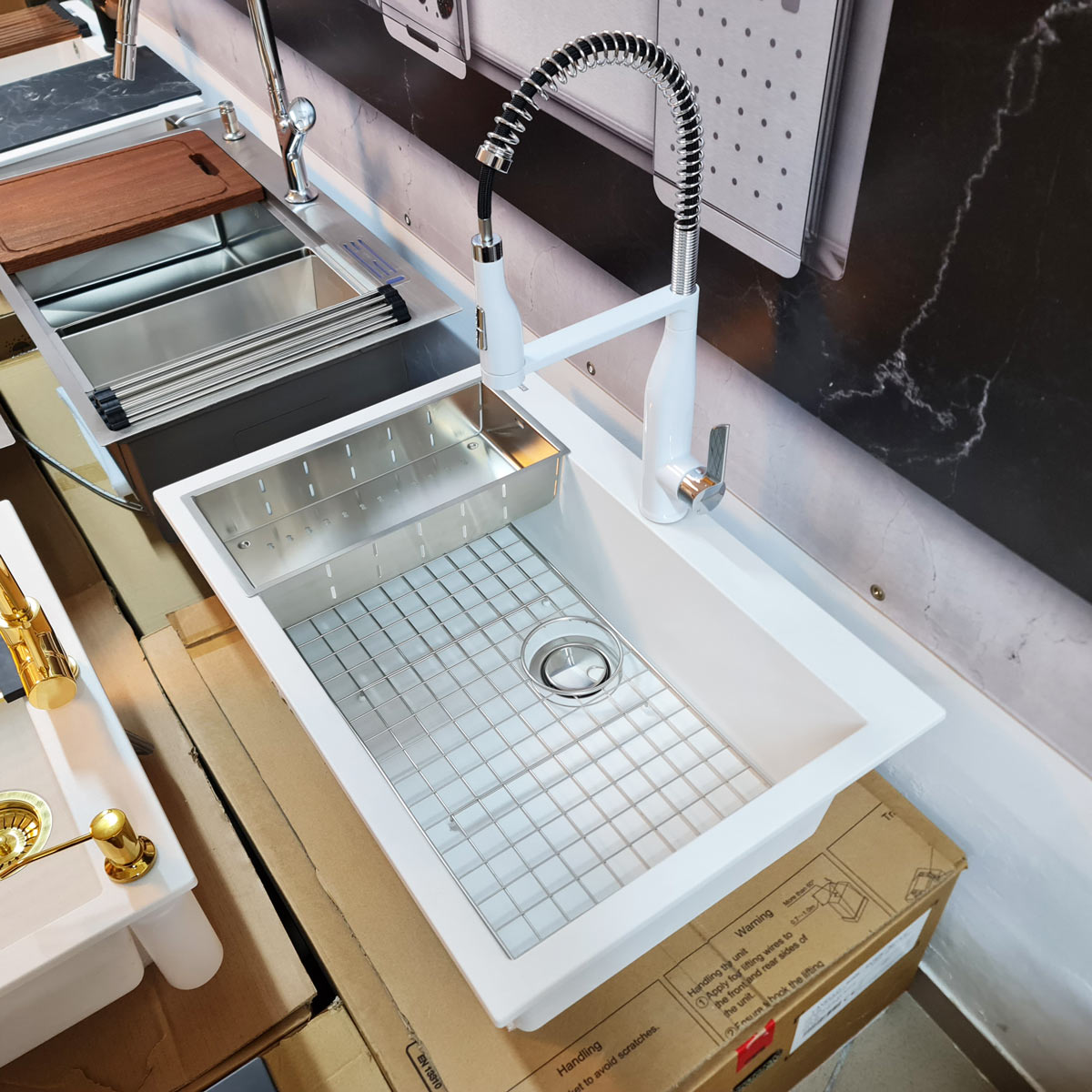 Chiuveta-Bucatarie-Granit-CookingAid-Cube-ON7610-Alba-Polar-White-baterie-Neo-white
