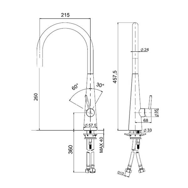 Baterie-Bucatarie-alba-CookingAid-New-Mix-80-schita-cu-spout